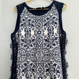 A.N.A PLUS SIZE FLOWER DESIGN IN DARK BLUE WITH WHITE BLOUSE TOP